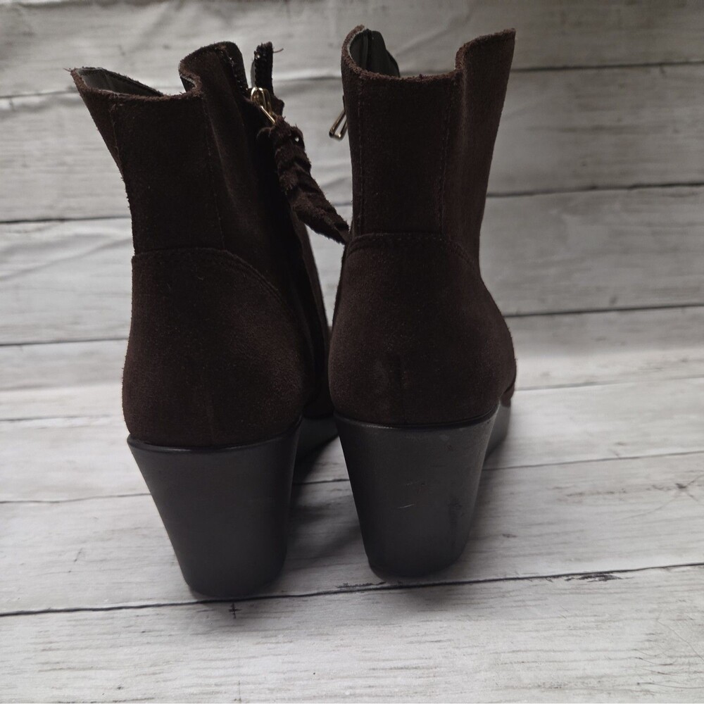 Crocs Leigh Synthetic Suede Wedge Booties Womens Size 9 Brown Ankle Boots 203418 - Picture 9 of 9
